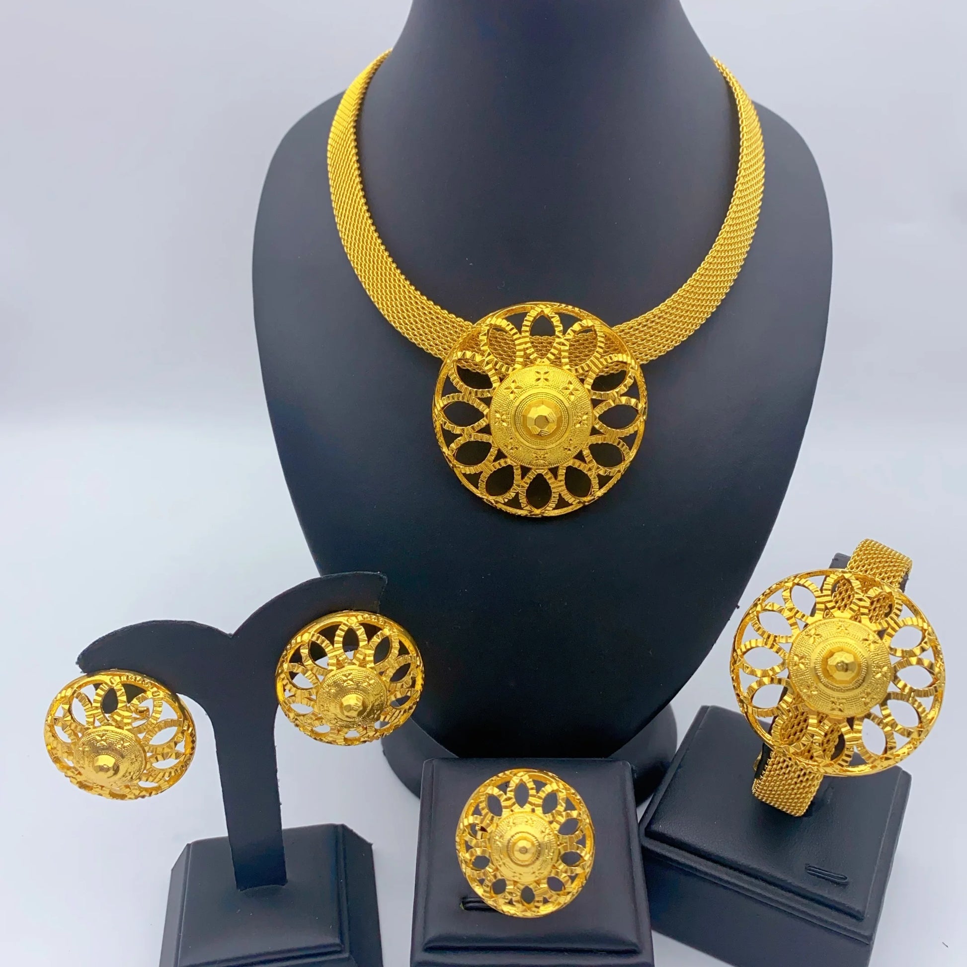 Jewelry Set For Women Indian African Dubai Flower Necklace Earring Nigerian 24K Gold Plated by edenista
