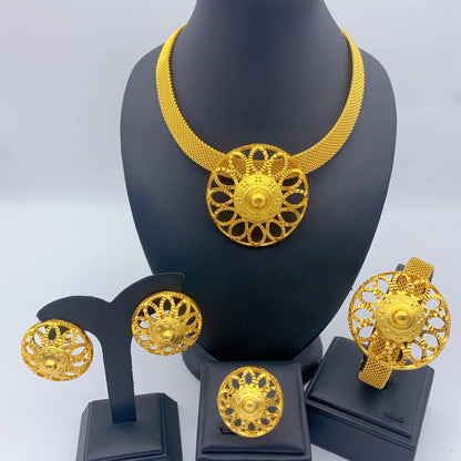 Jewelry Set For Women Indian African Dubai Flower Necklace Earring Nigerian 24K Gold Plated by edenista