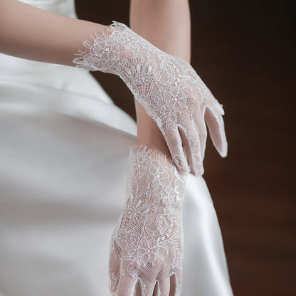 Eyelash Lace Wrist Bridal Gloves Short