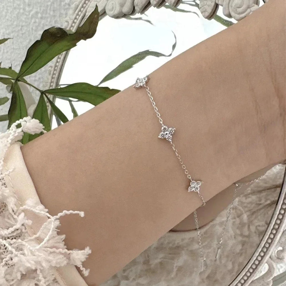 18K Gold Plated Zircon Four Leaf Collar Chain Necklace for Women