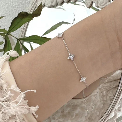 18K Gold Plated Zircon Four Leaf Collar Chain Necklace for Women