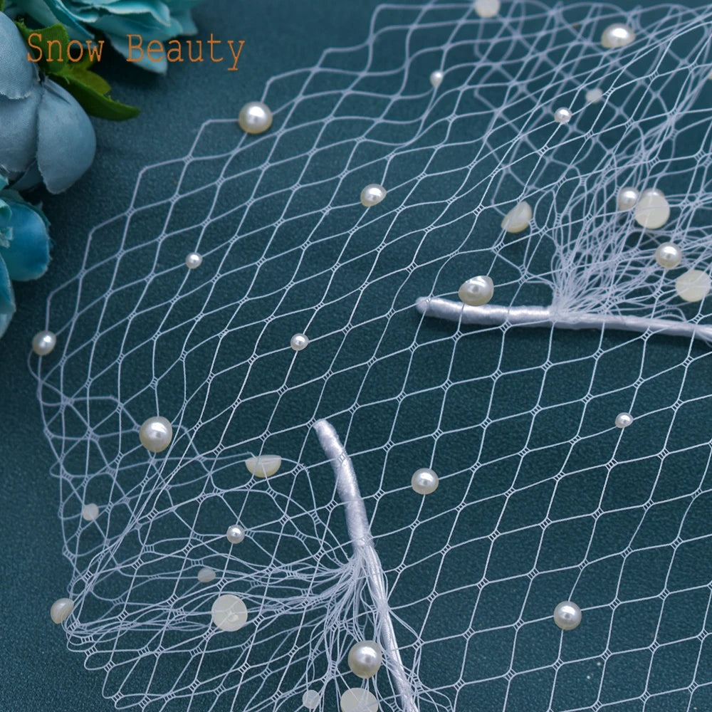 Pearl Beads Bridal Birdcage Veil