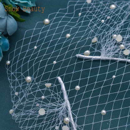 Pearl Beads Bridal Birdcage Veil