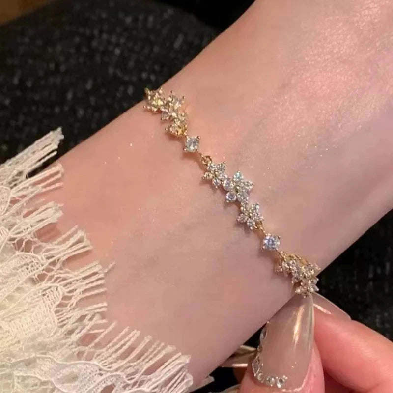 Shiny Crystal Zircon Flower Beaded Pull-Out Bracelet for Women Luxury Rhinestone by edenista