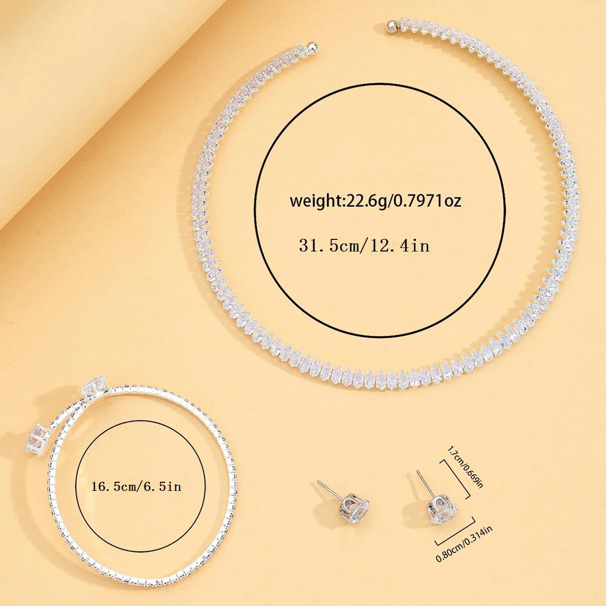 Luxury Heart Crystal Tennis Jewelry Set for Women, Sparkling Choker Necklace Open Bracelet Earrings, Party Gift by edenista