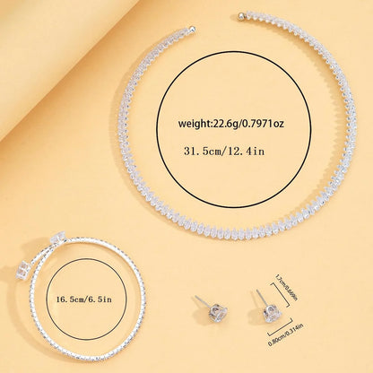 Luxury Heart Crystal Tennis Jewelry Set for Women, Sparkling Choker Necklace Open Bracelet Earrings, Party Gift by edenista