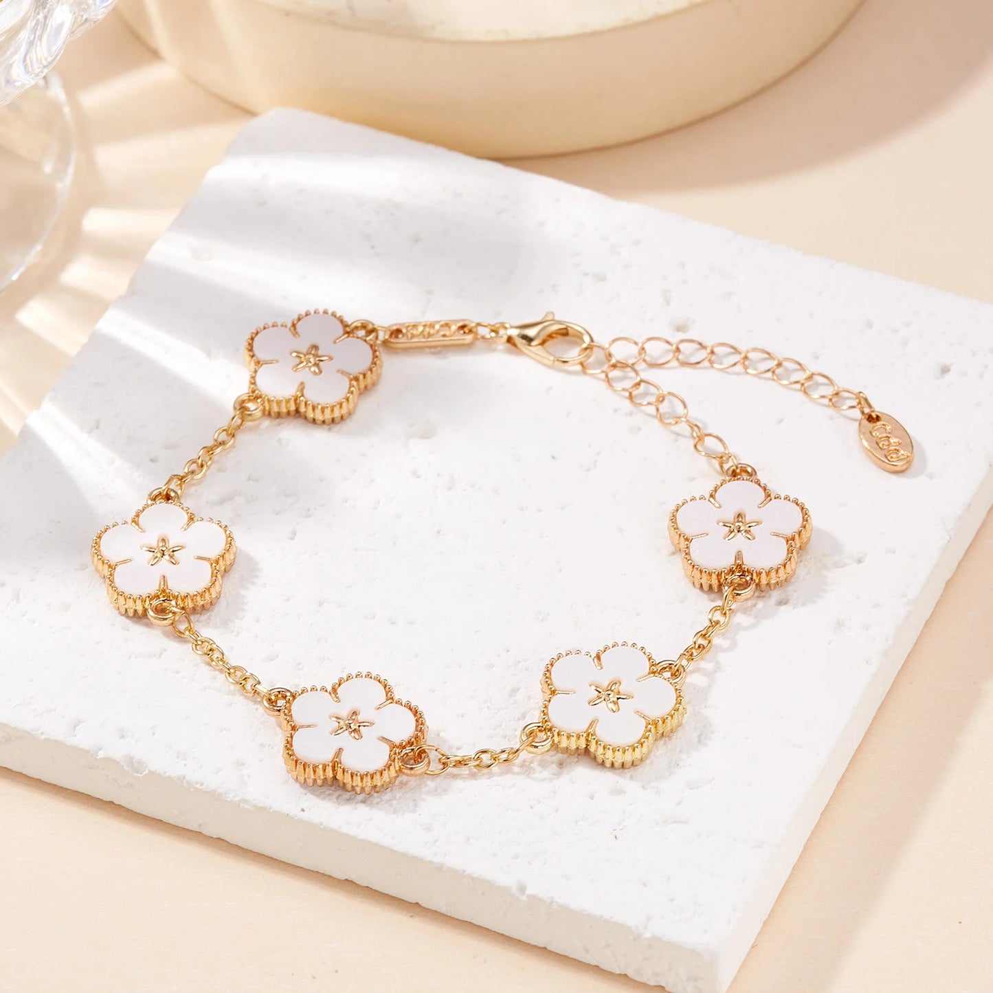Two-Sided Plum Blossom Flower Charm Bracelet for Women – Multicolor