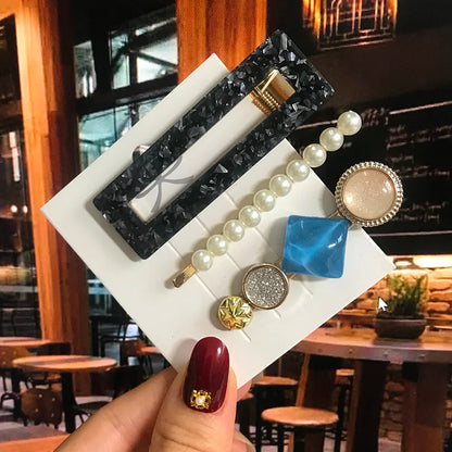 Acrylic Pearl Hair Clip Set – Geometric Hairgrip Barrettes for Women & Girls