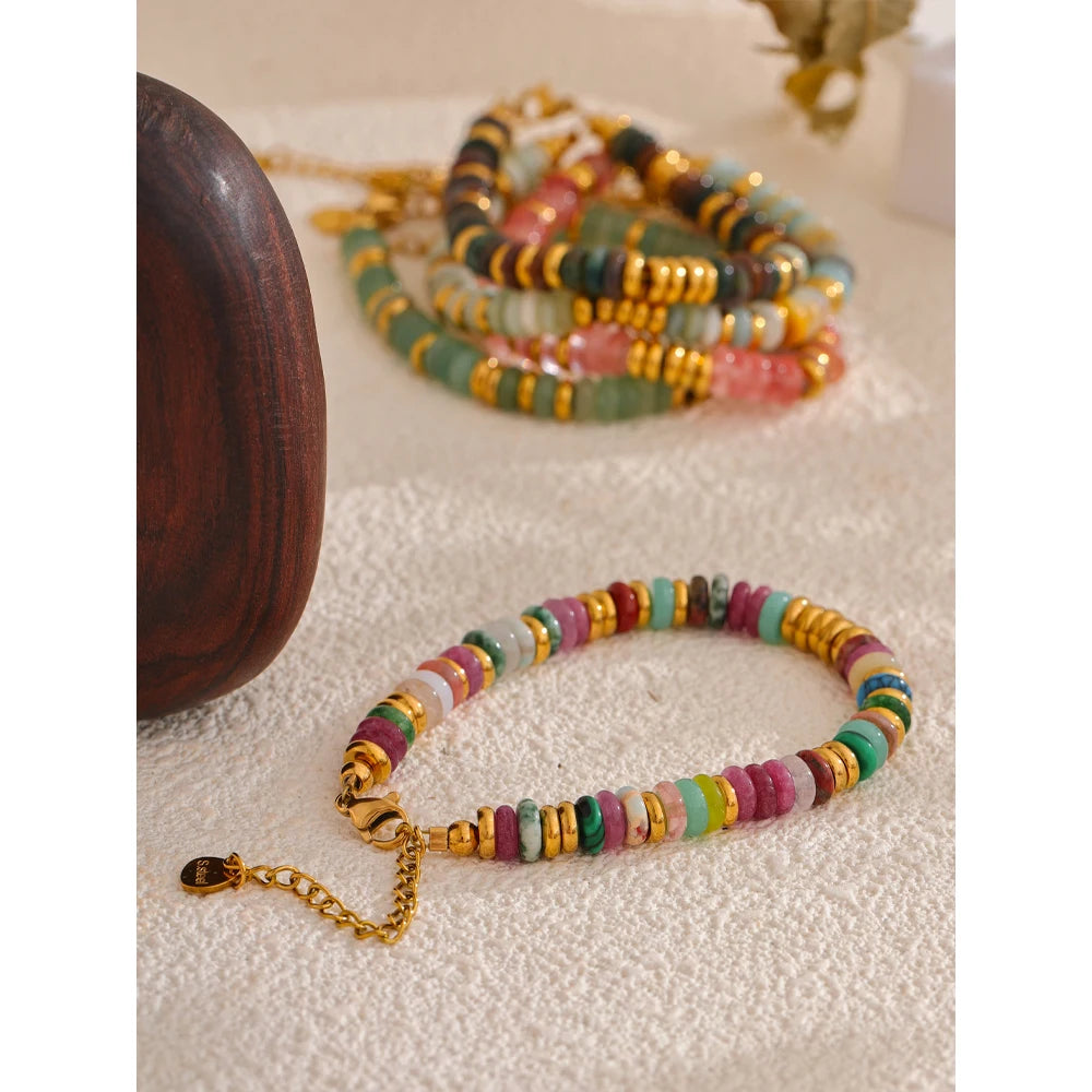 Colourful Natural Stone Beads Handmade Bracelet Bangle