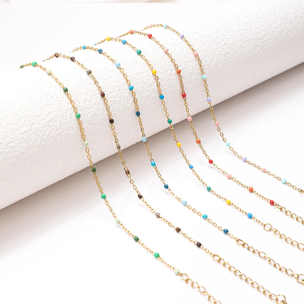 Colourful Thin Link Chain Stainless Steel Bracelet for Women