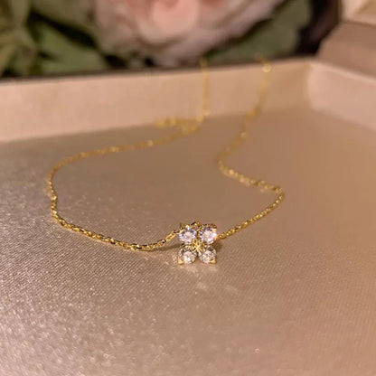 18K Gold Plated Zircon Four Leaf Collar Chain Necklace for Women