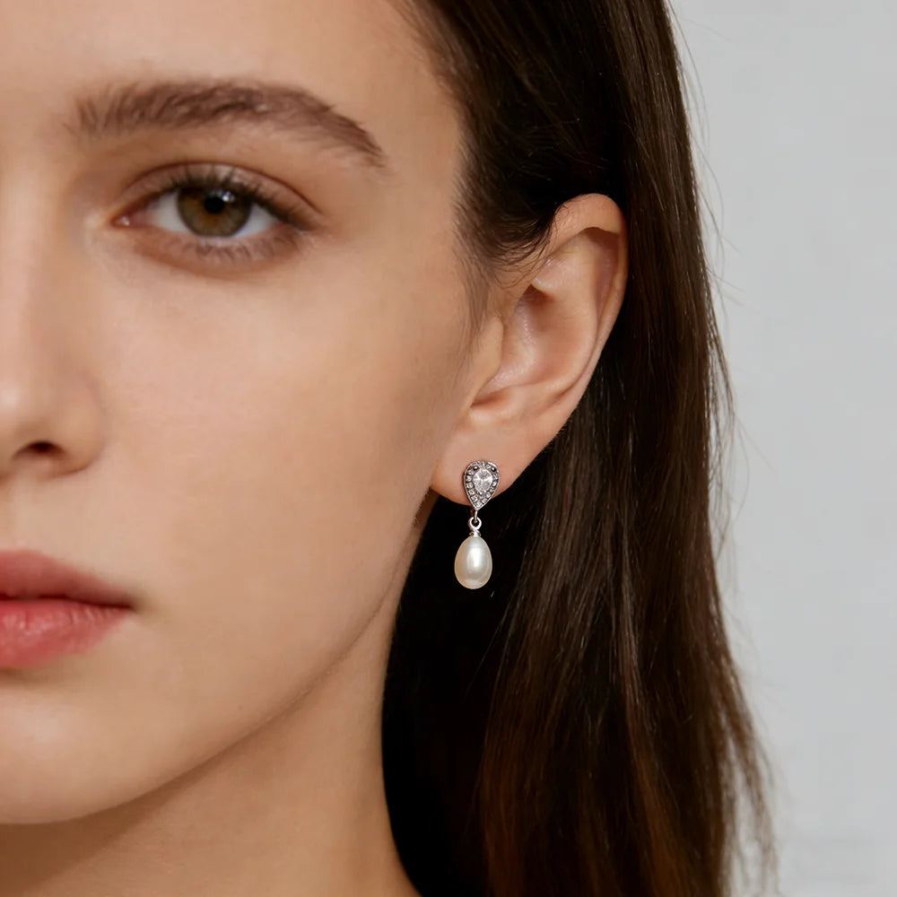 Freshwater Pearl Drop Earrings 925 Silver