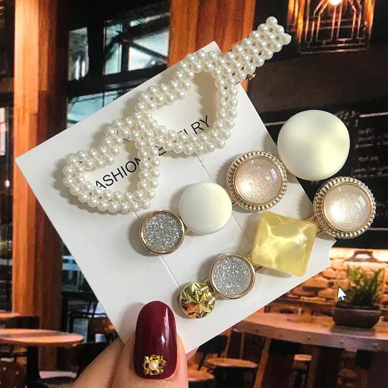 Acrylic Pearl Hair Clip Set – Geometric Hairgrip Barrettes for Women & Girls