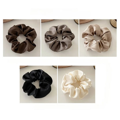 5-Pack Solid Color Silk Scrunchie Hair Ties – Elegant Ponytail Holder for Women & Girls