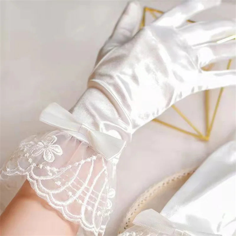 Mesh Lace Bridal Gloves Short Wrist Length