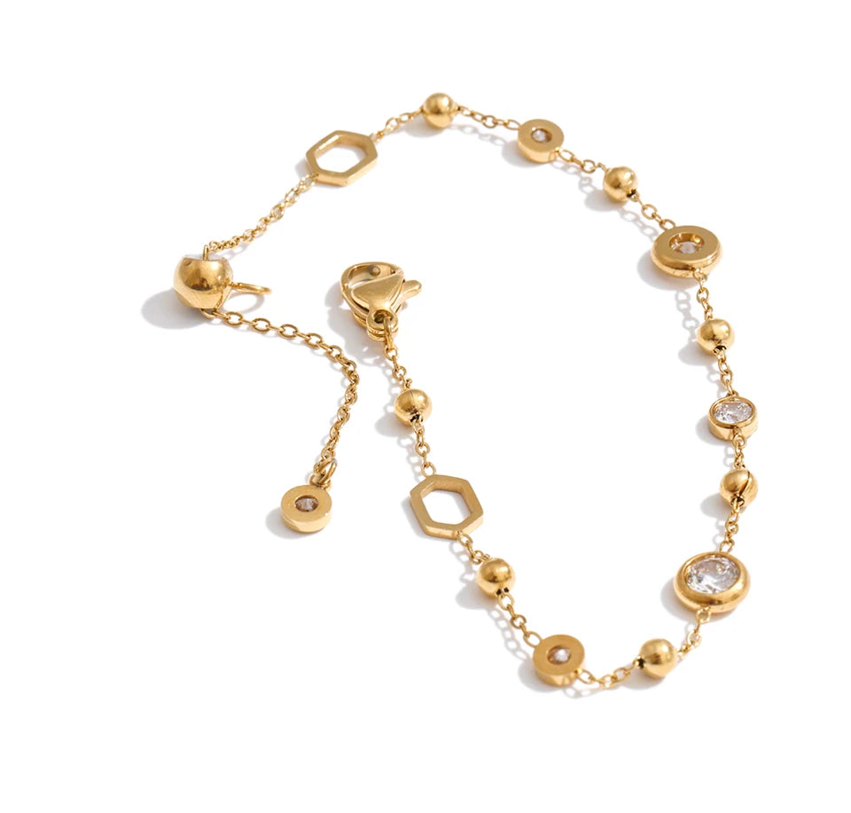 Cubic Zirconia Chain Bracelet Bangle – PVD Gold Plated