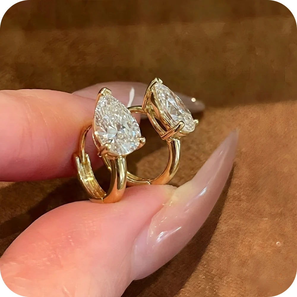 Moonmory brass marquise zirconia hoop earrings by Edenista, 18K gold plated pair