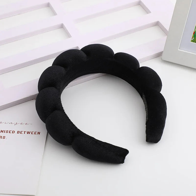 Retro Puffy Velvet Sponge Headband – Padded Makeup Hairband for Women & Girls