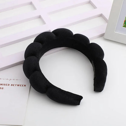 Retro Puffy Velvet Sponge Headband – Padded Makeup Hairband for Women & Girls
