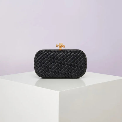 Edenista black woven PU box clutch with gold-tone clasp, evening bag