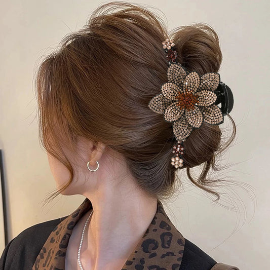 Flower Rhinestone Hair Claw Clips – Fashion Hairgrip Barrettes for Women & Girls