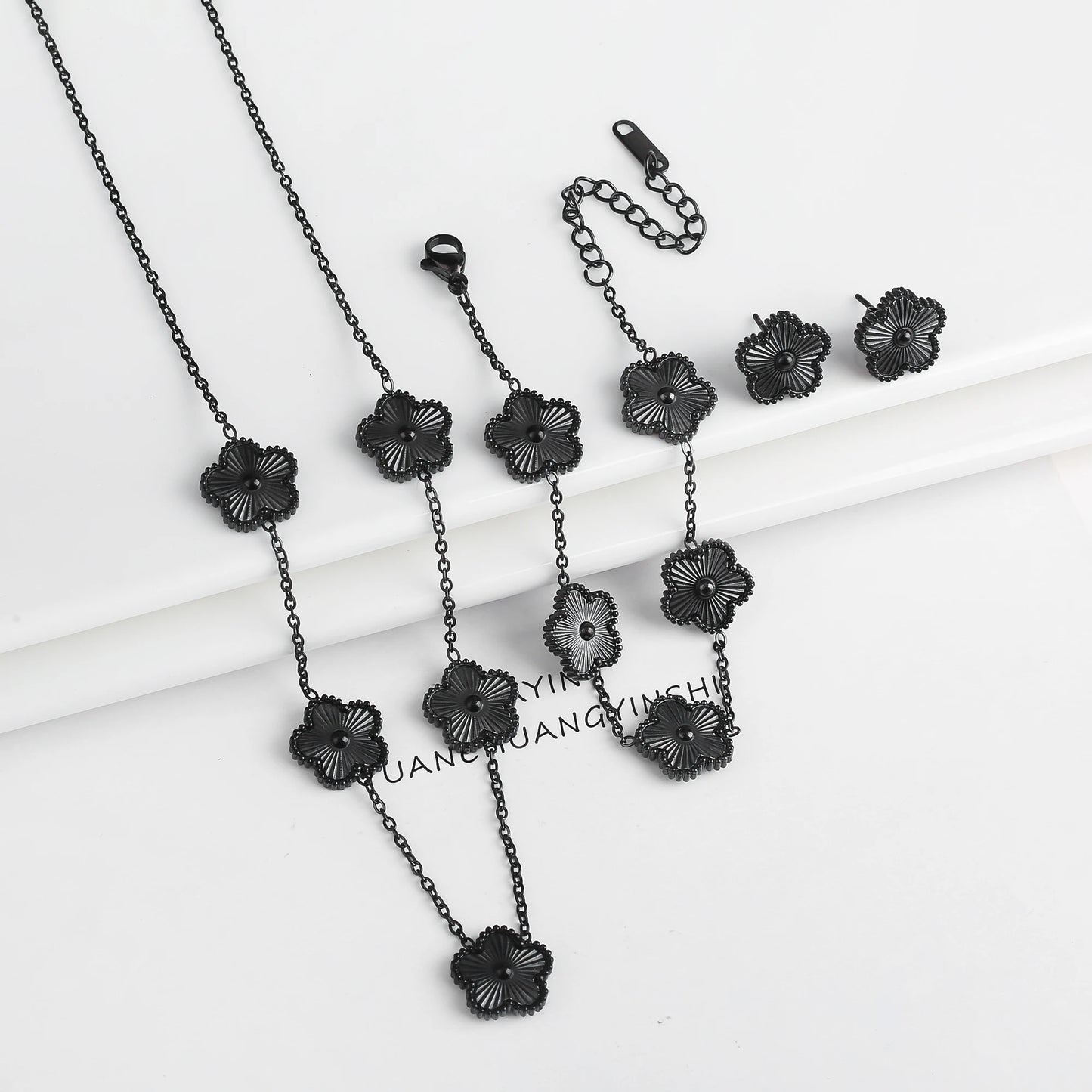 Stainless Steel Clover Flower Jewelry Set 18K Gold