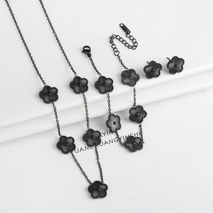 Stainless Steel Clover Flower Jewelry Set 18K Gold