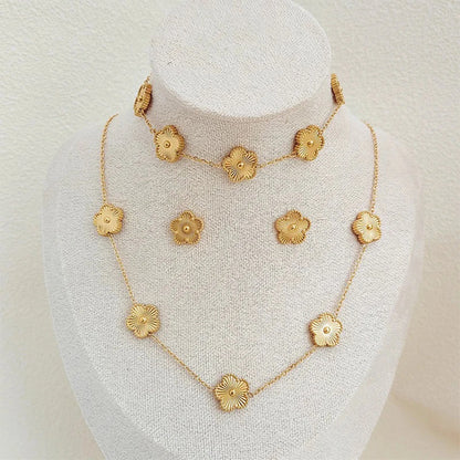 Stainless Steel Clover Flower Jewelry Set 18K Gold