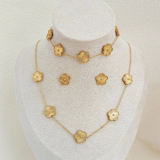 Stainless Steel Clover Flower Jewelry Set 18K Gold
