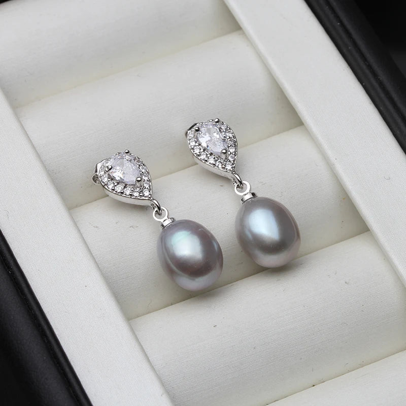 Freshwater Pearl Drop Earrings 925 Silver