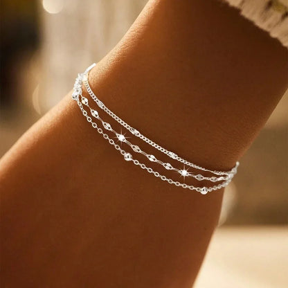 Three-Layer Geometric Bead Bracelet – 925 Sterling Silver
