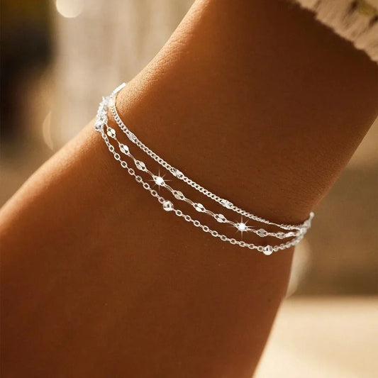 Three-Layer Geometric Bead Bracelet – 925 Sterling Silver