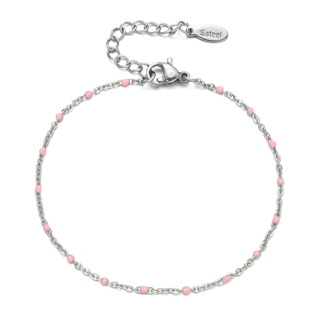 Colourful Thin Link Chain Stainless Steel Bracelet for Women