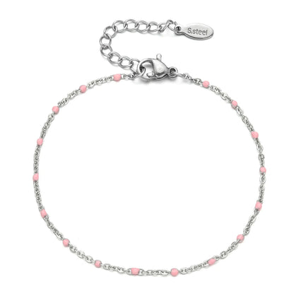 Colourful Thin Link Chain Stainless Steel Bracelet for Women