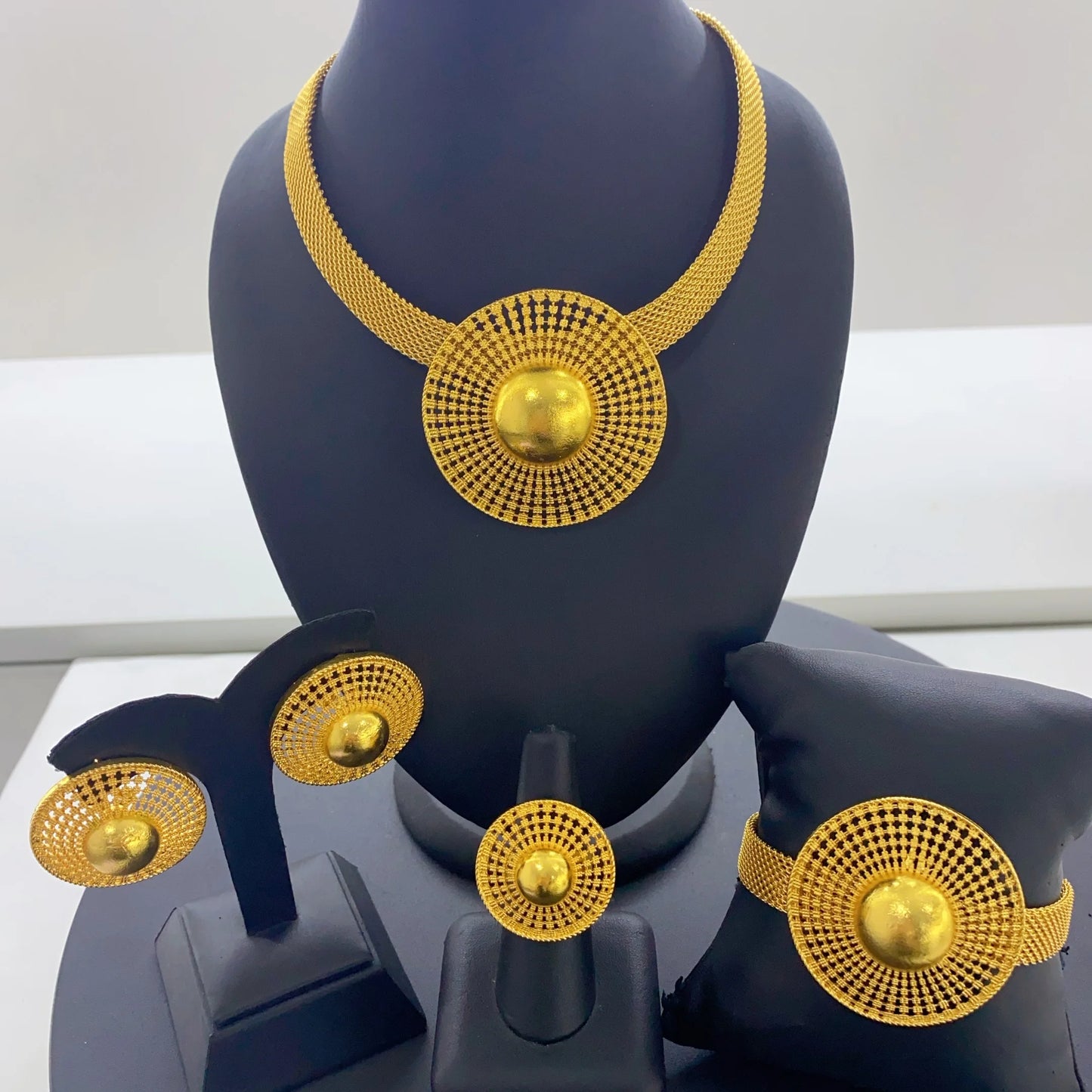 Jewelry Set For Women Indian African Dubai Flower Necklace Earring Nigerian 24K Gold Plated by edenista