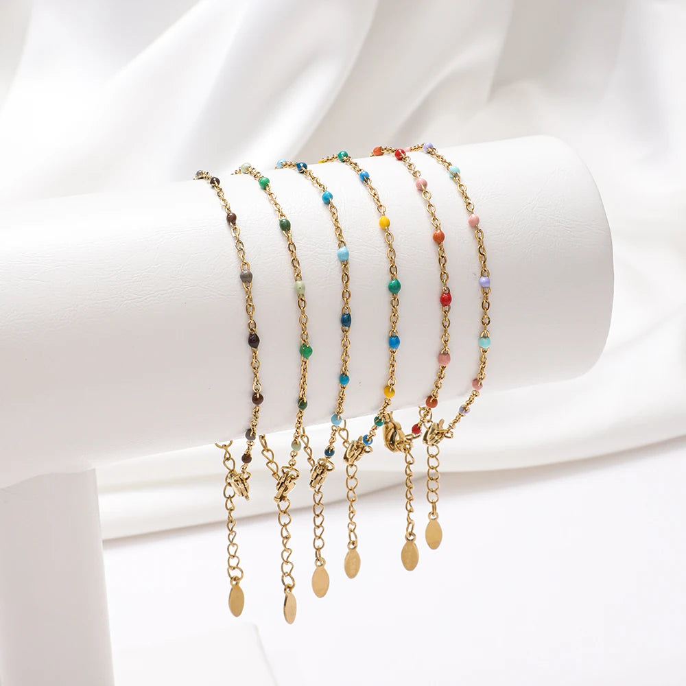 Colourful Thin Link Chain Stainless Steel Bracelet for Women