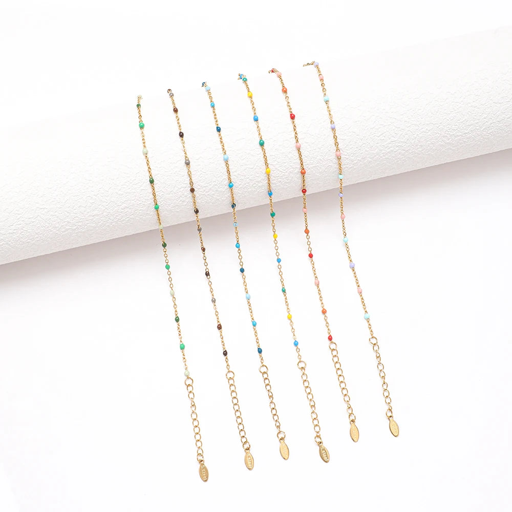 Colourful Thin Link Chain Stainless Steel Bracelet for Women