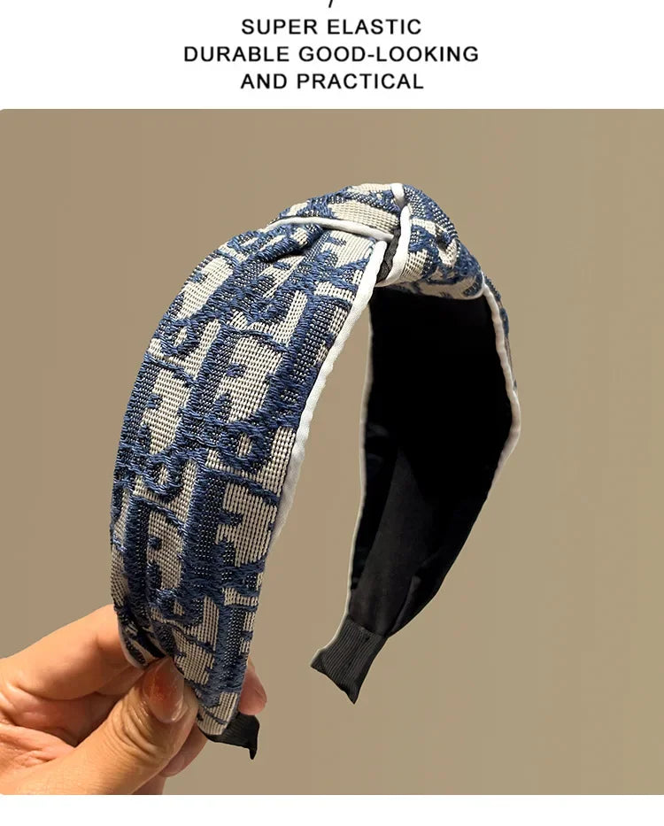Headband Edenista, blue and white retro cowboy-pattern fabric for outdoor wear