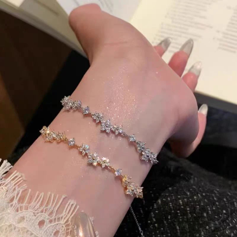 Shiny Crystal Zircon Flower Beaded Pull-Out Bracelet for Women Luxury Rhinestone by edenista