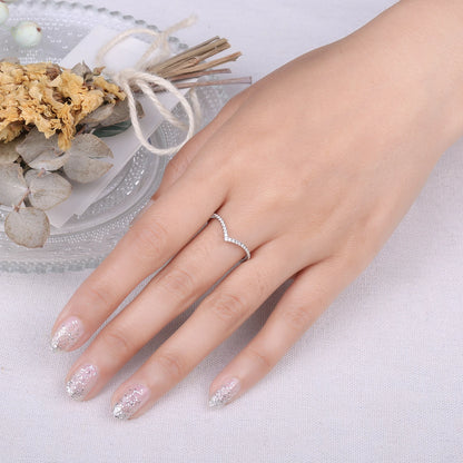 Moissanite D Color Round Cut 925 Sterling Silver V Shape Stackable Wedding Ring by edenista