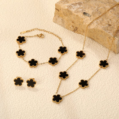 Stainless Steel Flower Clover Jewelry Set