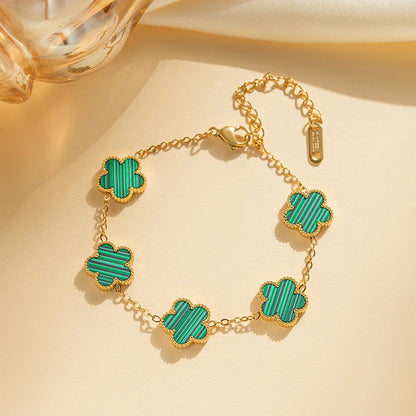 Adjustable Five Leaf Clover Flower Stainless Steel Bracelet