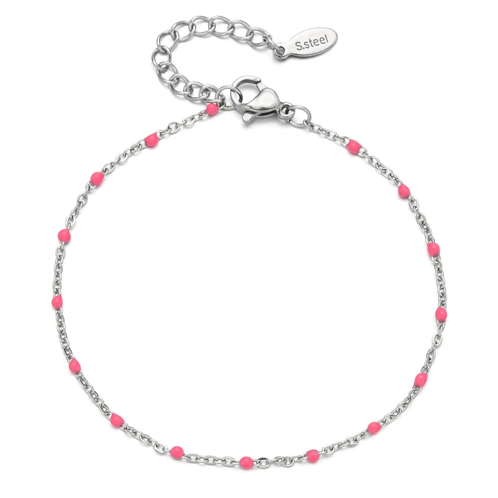 Colourful Thin Link Chain Stainless Steel Bracelet for Women
