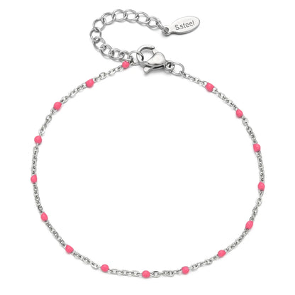 Colourful Thin Link Chain Stainless Steel Bracelet for Women