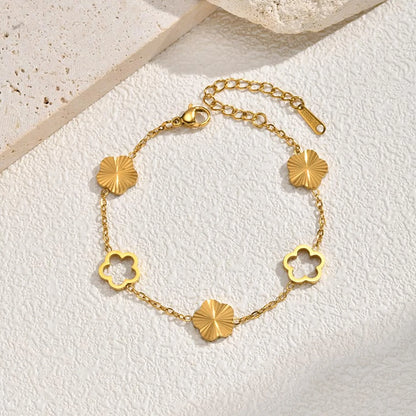 Hollow Five-Petal Flower Zircon Bracelet for Women – Gold