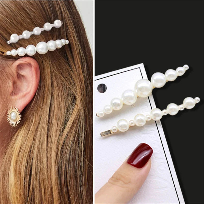 Acrylic Pearl Hair Clip Set – Geometric Hairgrip Barrettes for Women & Girls