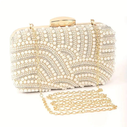 Edenista Pearl beaded evening clutch bag with gold chain, elegant wedding accessory