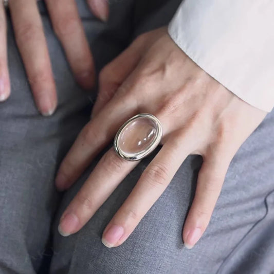 Silver Color Ellipse Crystal Rings For Women Exaggerated Simple by edenista