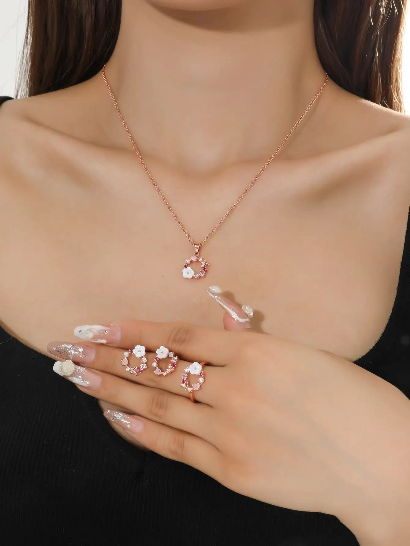 4 Pieces Rose Gold-color Lady Flower Fashion Accessories by edenista