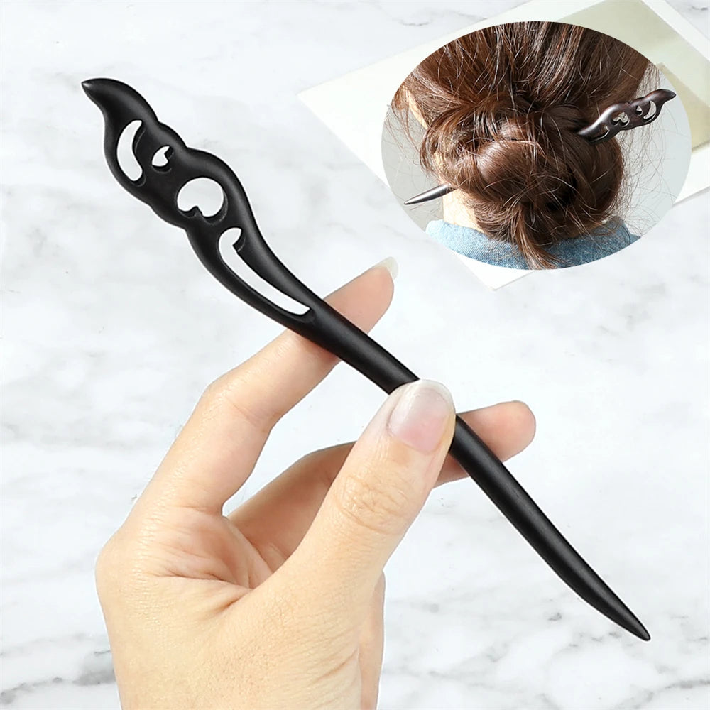 Edenista Chinese ethnic style black hair stick with decorative cutout top for women